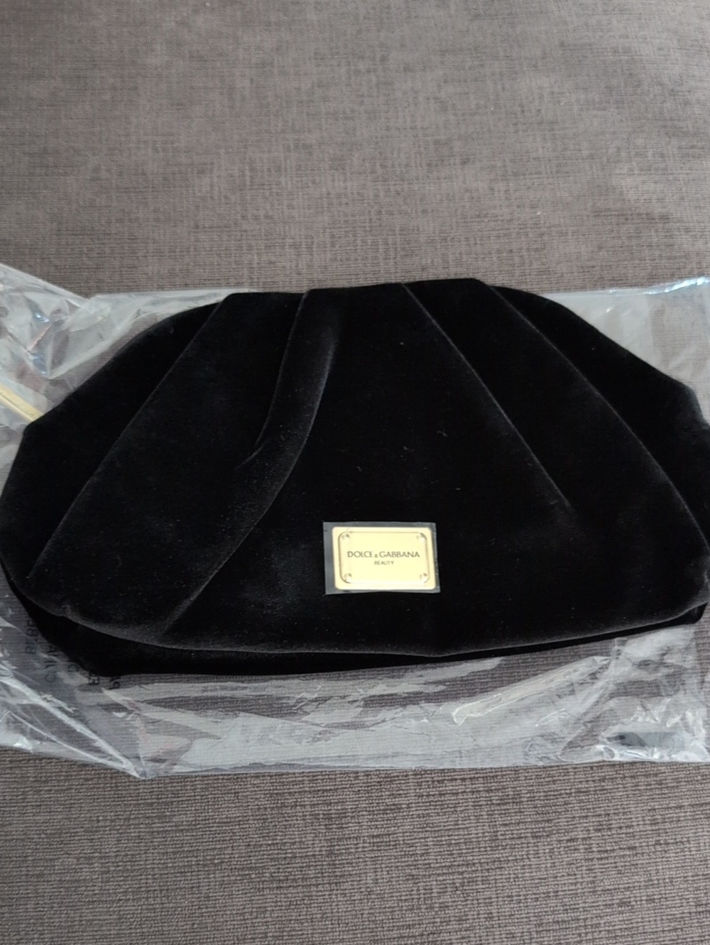 Dolce & Gabbana Black Velvet Pleated Beauty Clutch Pouch Cosmetic Case